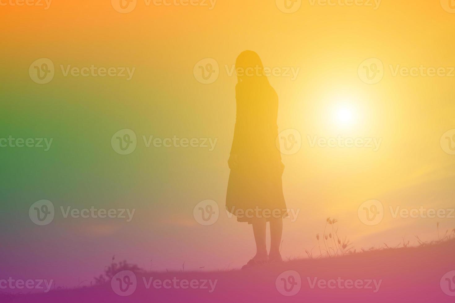 Sad and depressed woman alone photo