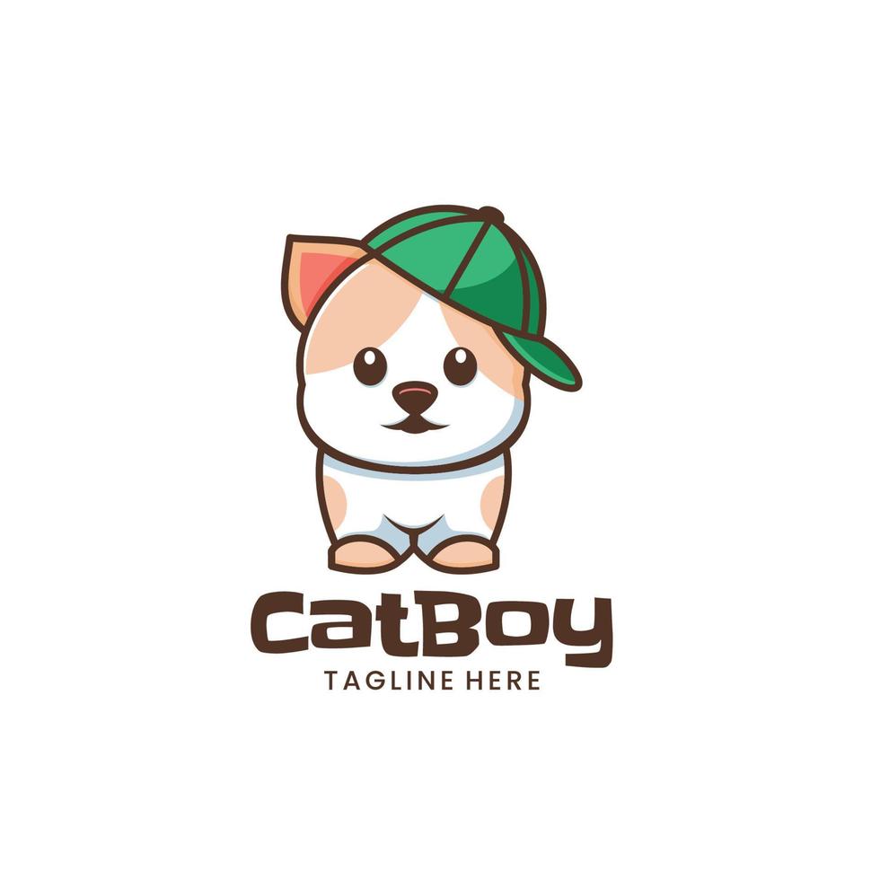 Vector Logo Illustration Cat Boy Mascot Cartoon Style.