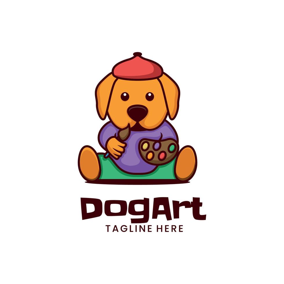 Vector Logo Illustration Dog Art Mascot Cartoon Style.