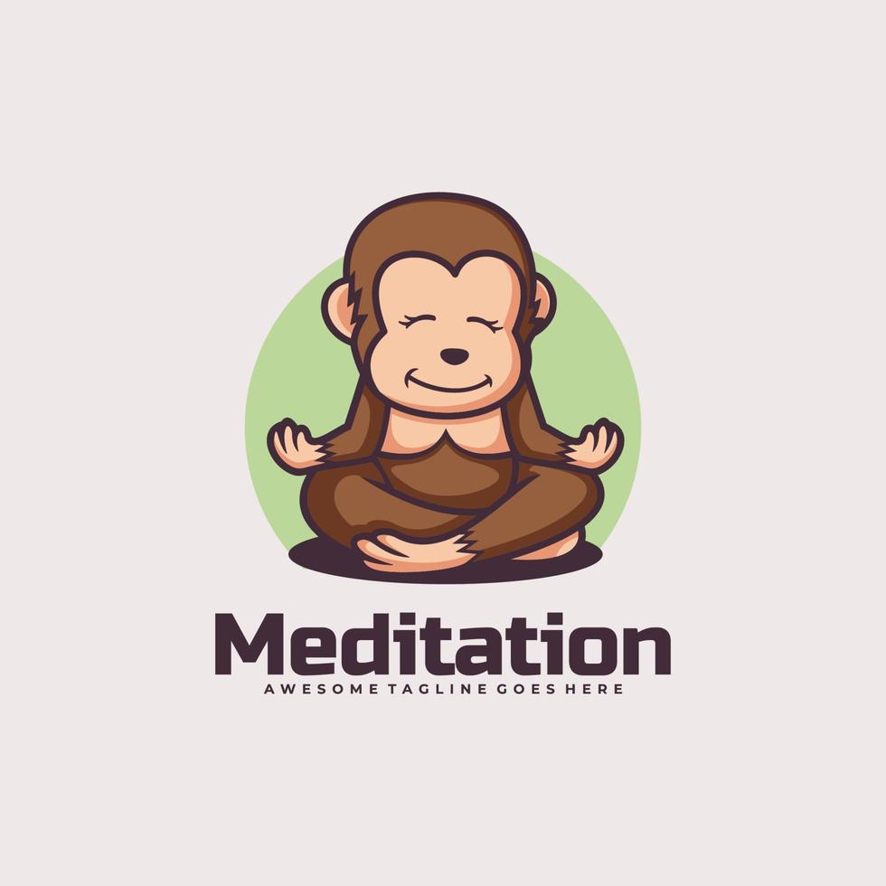 Vector Logo Illustration Meditation Mascot Cartoon Style.