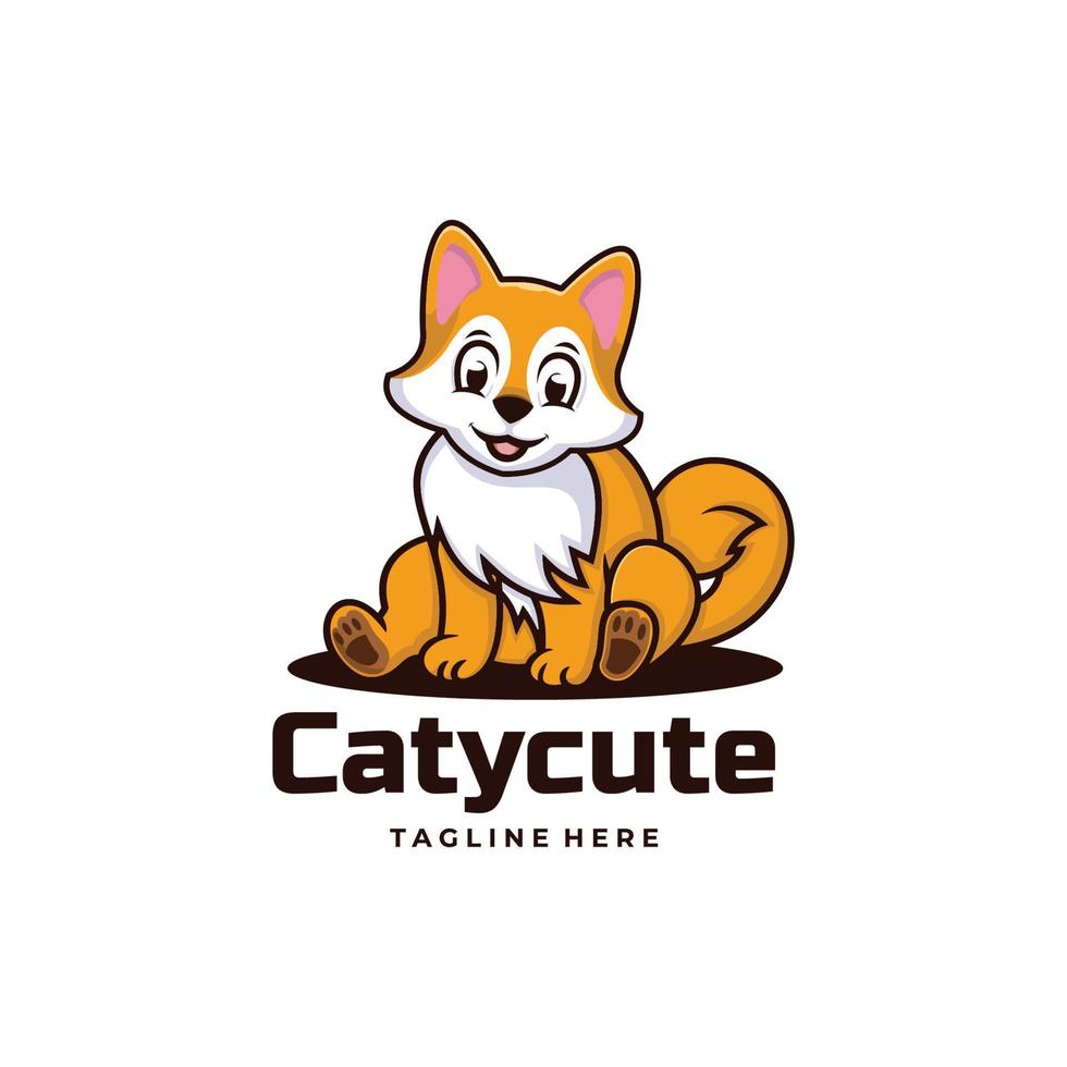Vector Logo Illustration Cat Cute Simple Mascot Style.