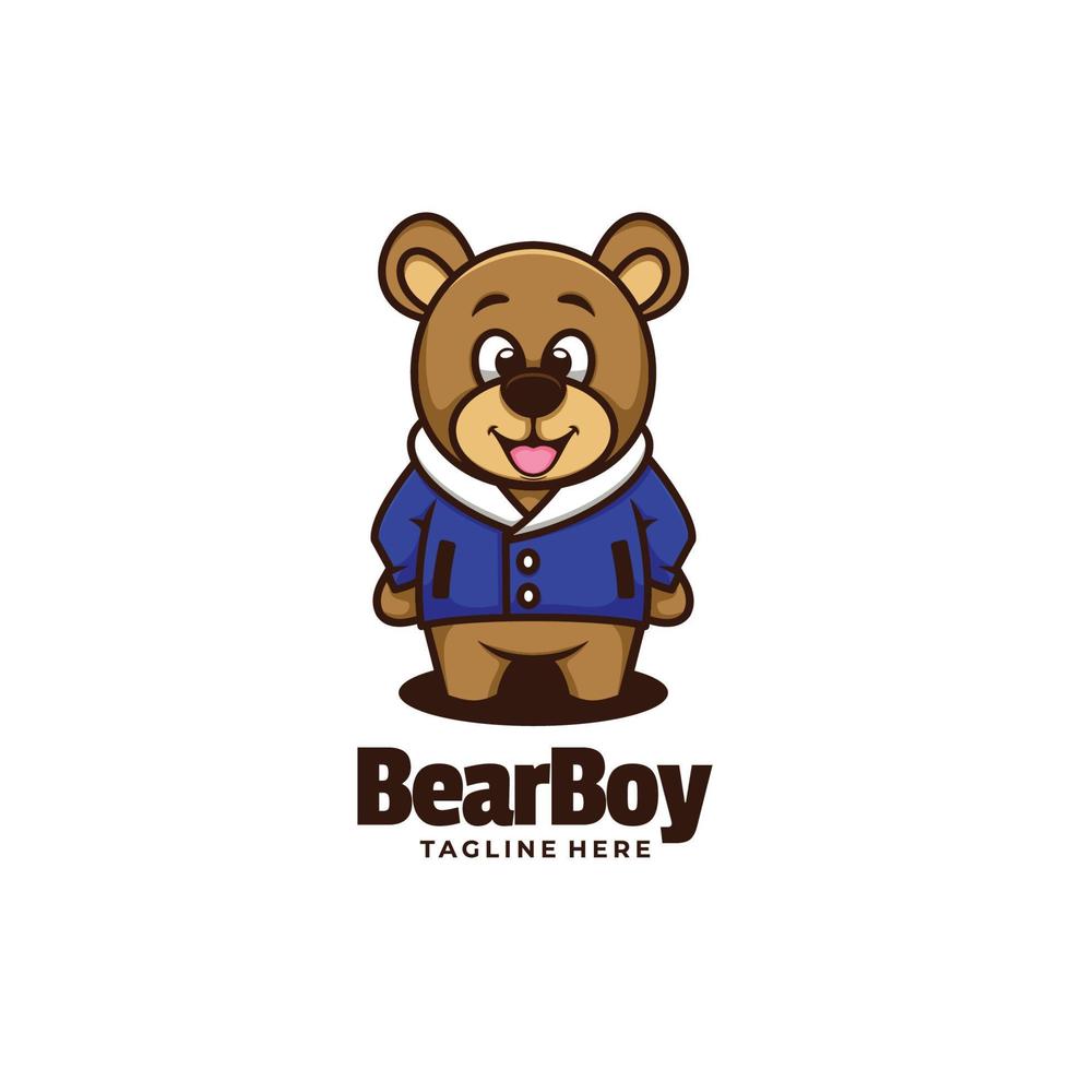 Vector Logo Illustration Bear Boy Simple Mascot Style.
