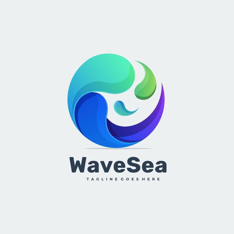 Vector Logo Illustration Wave Sea Gradient Colorful Style.