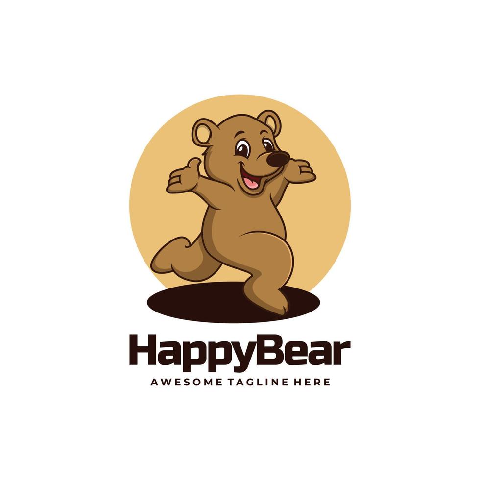 Vector Logo Illustration Happy Bear Simple Mascot Style.