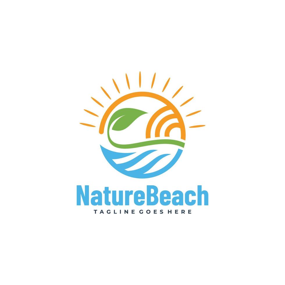 Vector Logo Illustration Nature Beach Line Art Style.