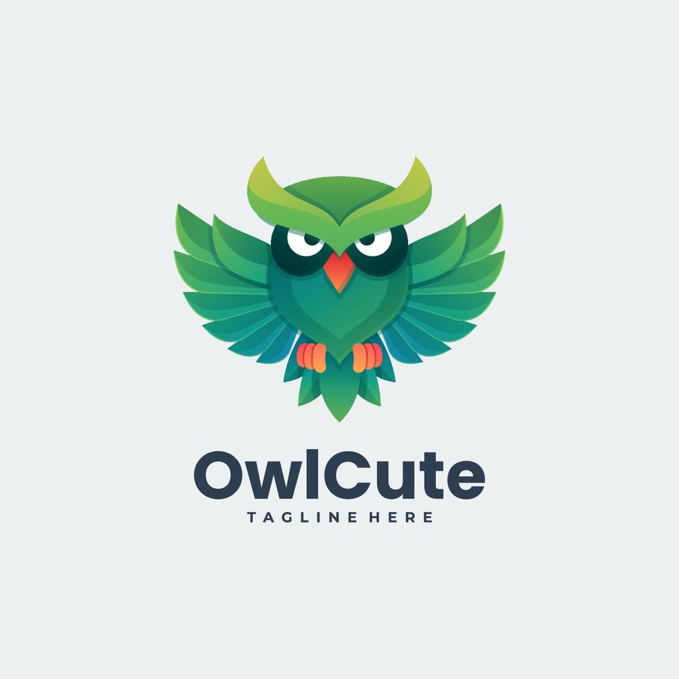 Vector Logo Illustration Owl Cute Gradient Colorful Style.