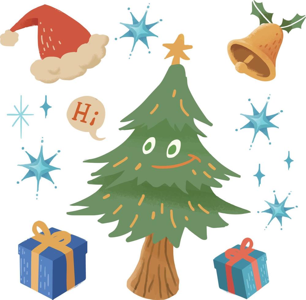 feliz navidad felices fiestas tarjeta con año nuevo árbol copos de nieve diseño de fondo moderno arte universal plantilla vector ilustración