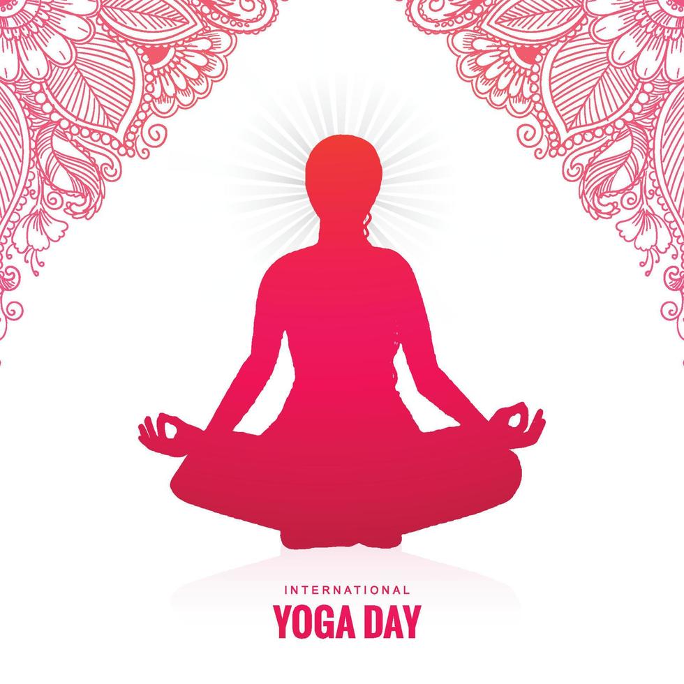 International yoga day of woman doing yoga pose on celebration background vector