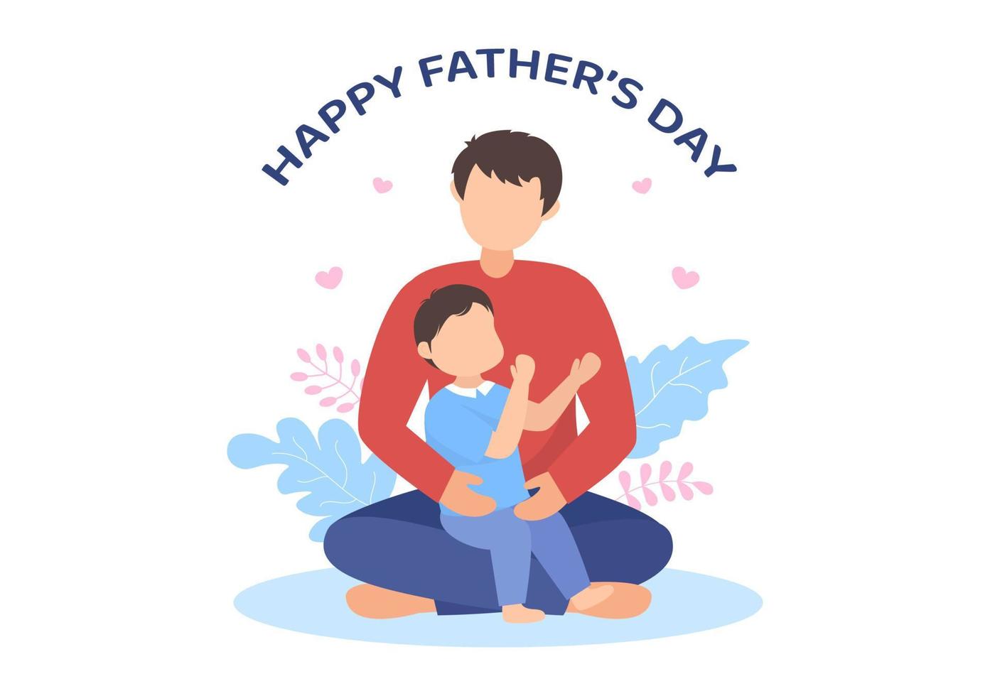 Happy Fathers Day Cartoon Illustration with Picture of Father and Son in Flat Style Design for Poster or Greeting Card vector