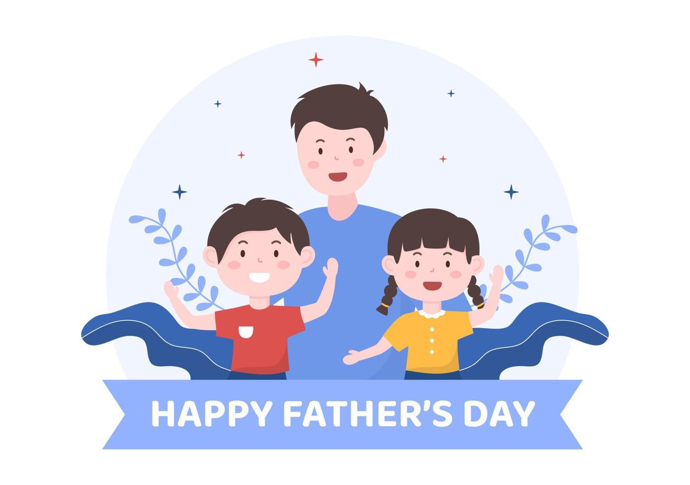 Happy Fathers Day Cartoon Illustration with Picture of Father and Son in Flat Style Design for Poster or Greeting Card vector