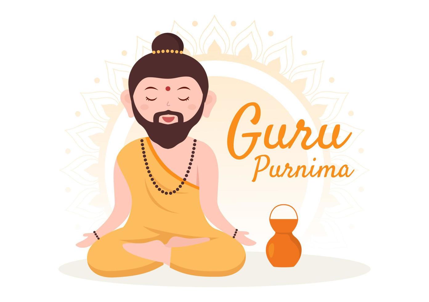 feliz gurú purnima del festival indio a maestros espirituales y académicos en ilustración de fondo de flor de caricatura plana vector