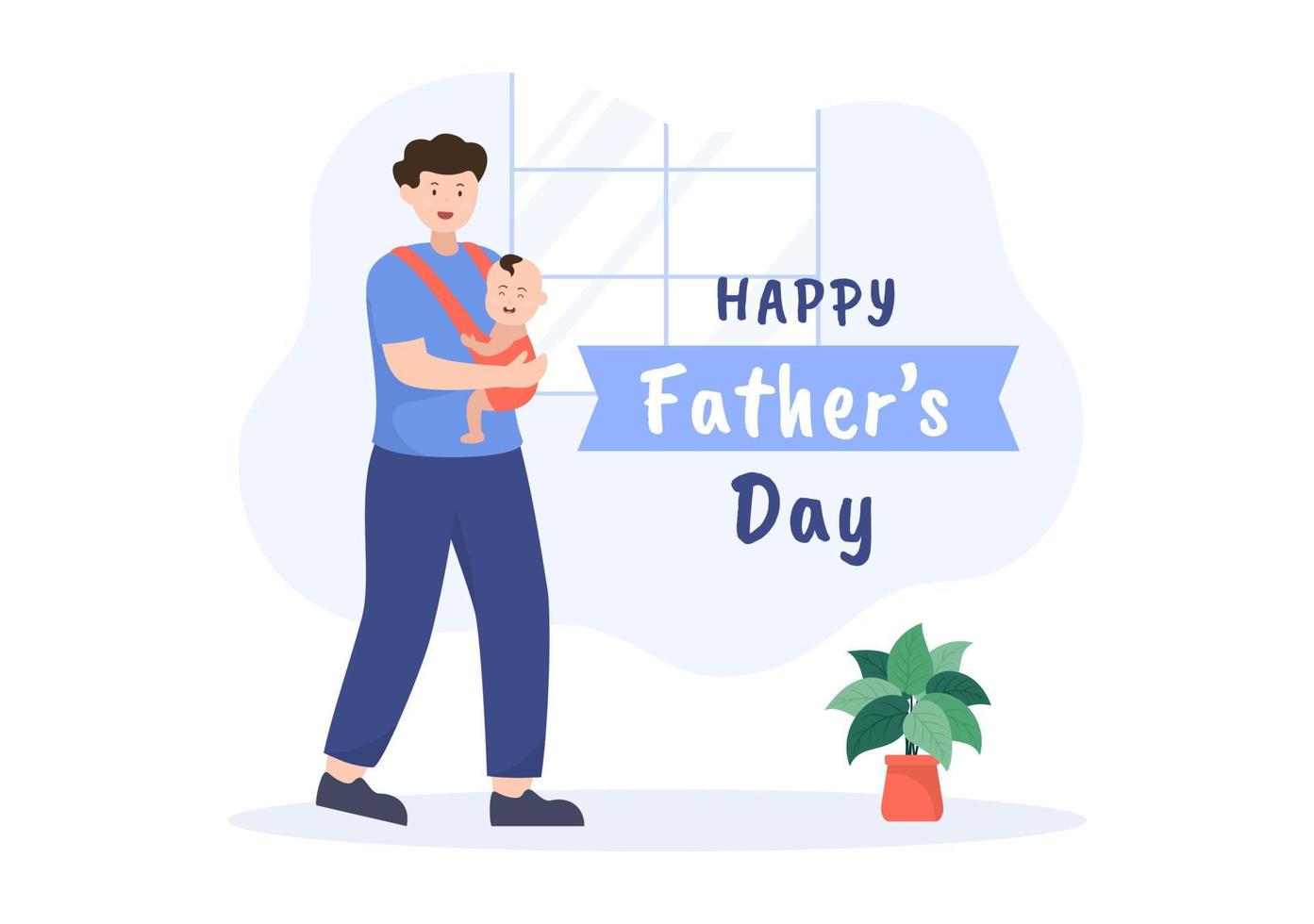 Happy Fathers Day Cartoon Illustration with Picture of Father and Son in Flat Style Design for Poster or Greeting Card vector