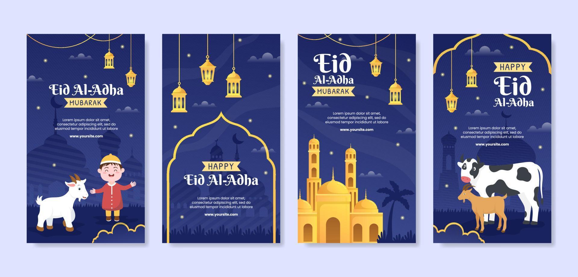 ilustración de diseño plano de plantilla de historias de eid al adha editable de fondo cuadrado adecuado para redes sociales o tarjeta de felicitación vector