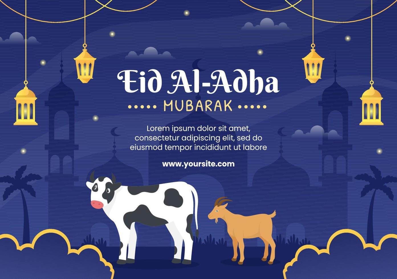 ilustración de diseño plano de plantilla eid al adha editable de fondo cuadrado adecuado para redes sociales o tarjeta de felicitación vector