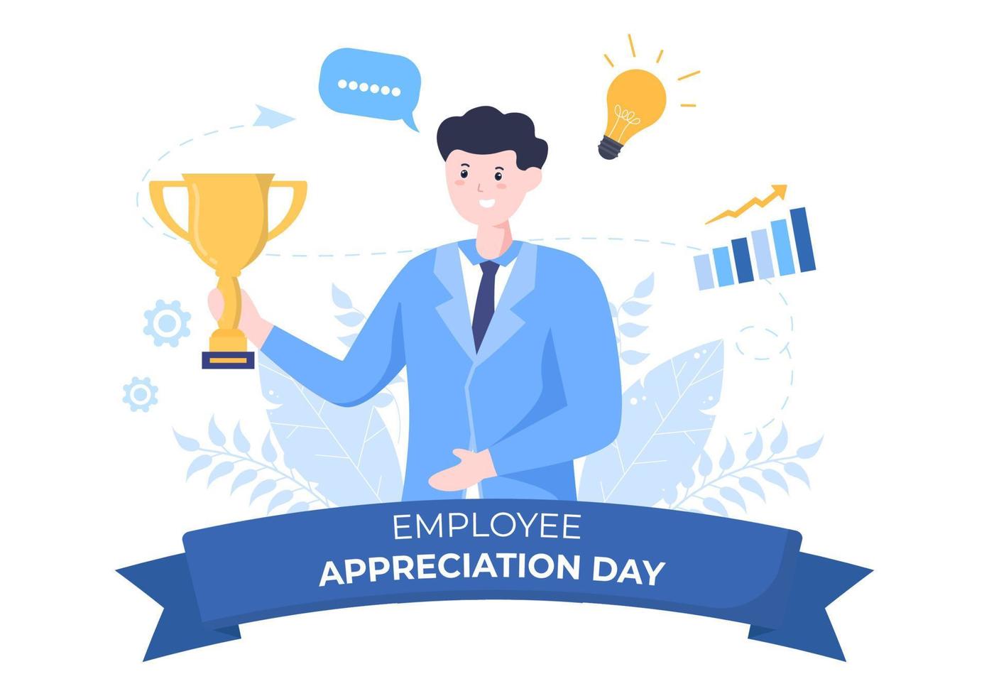 Happy Employee Appreciation Day Cartoon Illustration to Give Thanks or Recognition for their Employees with with Great Job or Trophy in Flat Style vector