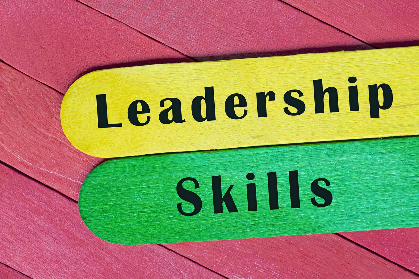 Leadership skills text on colorful wooden stick. Business concep. photo