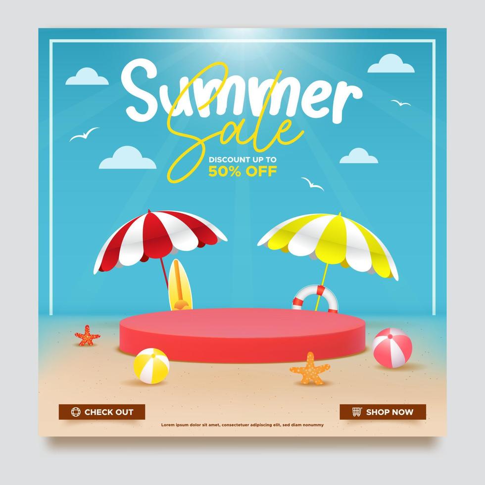 Summer sale promo seasonal square banner template vector