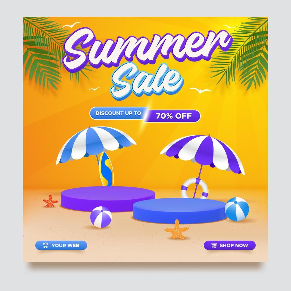 Summer sale promo seasonal with product display square banner template vector