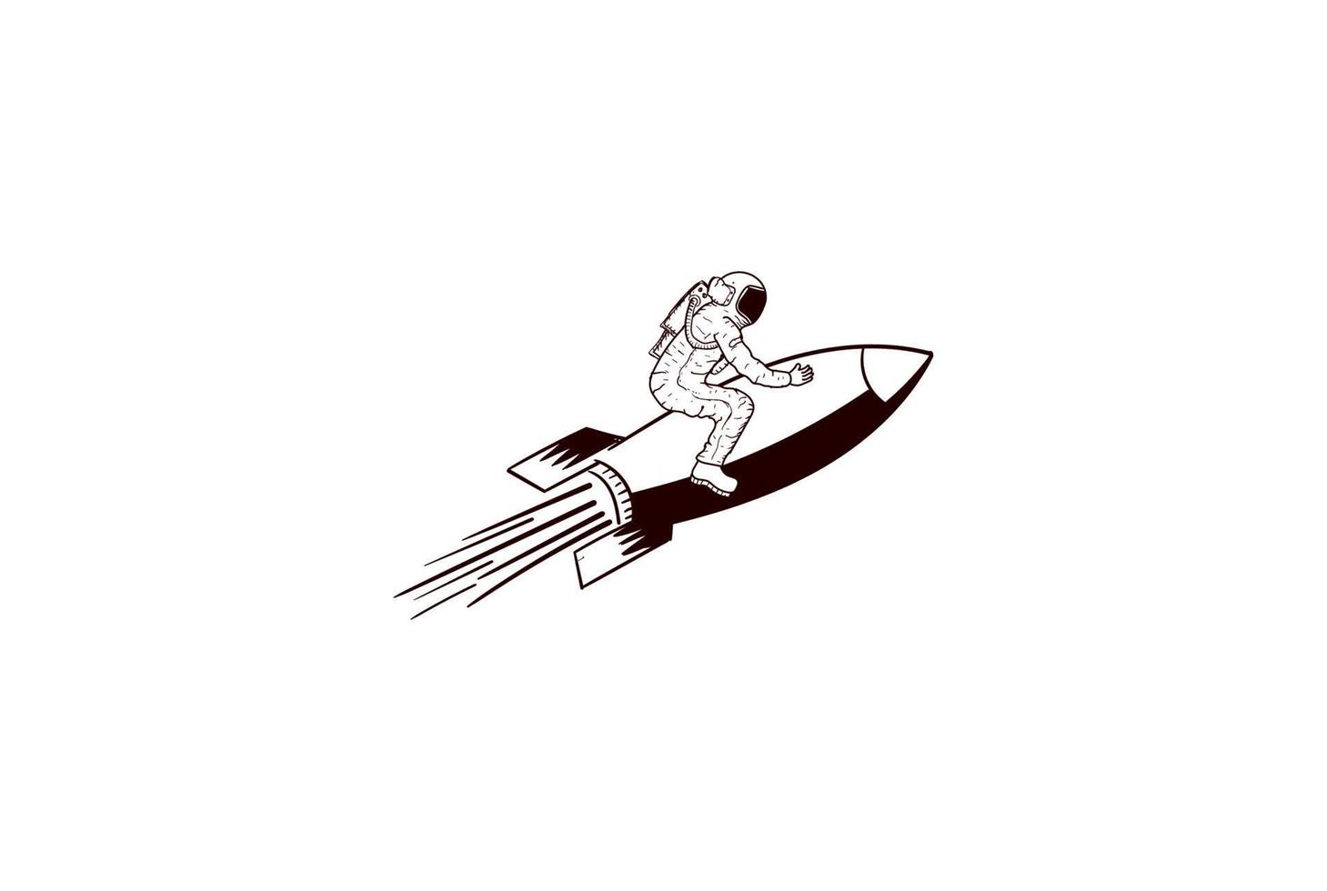 Vintage Astronaut Spaceman ride Rocket Illustration Logo Design vector
