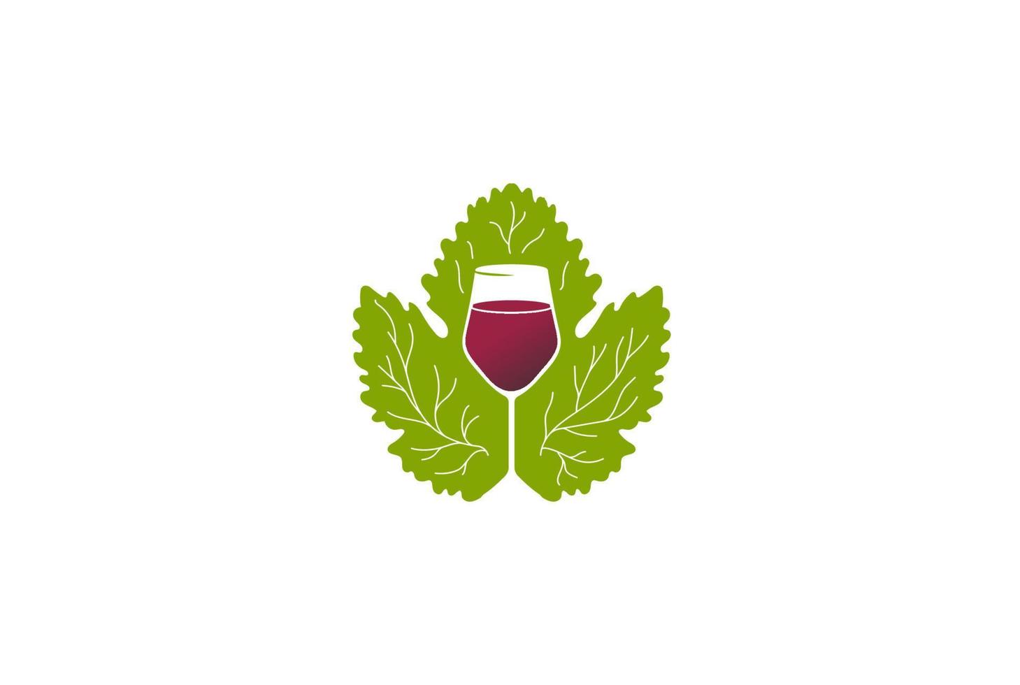 Green Grape Leaf with Wine Whiskey Glass Logo Design Vector