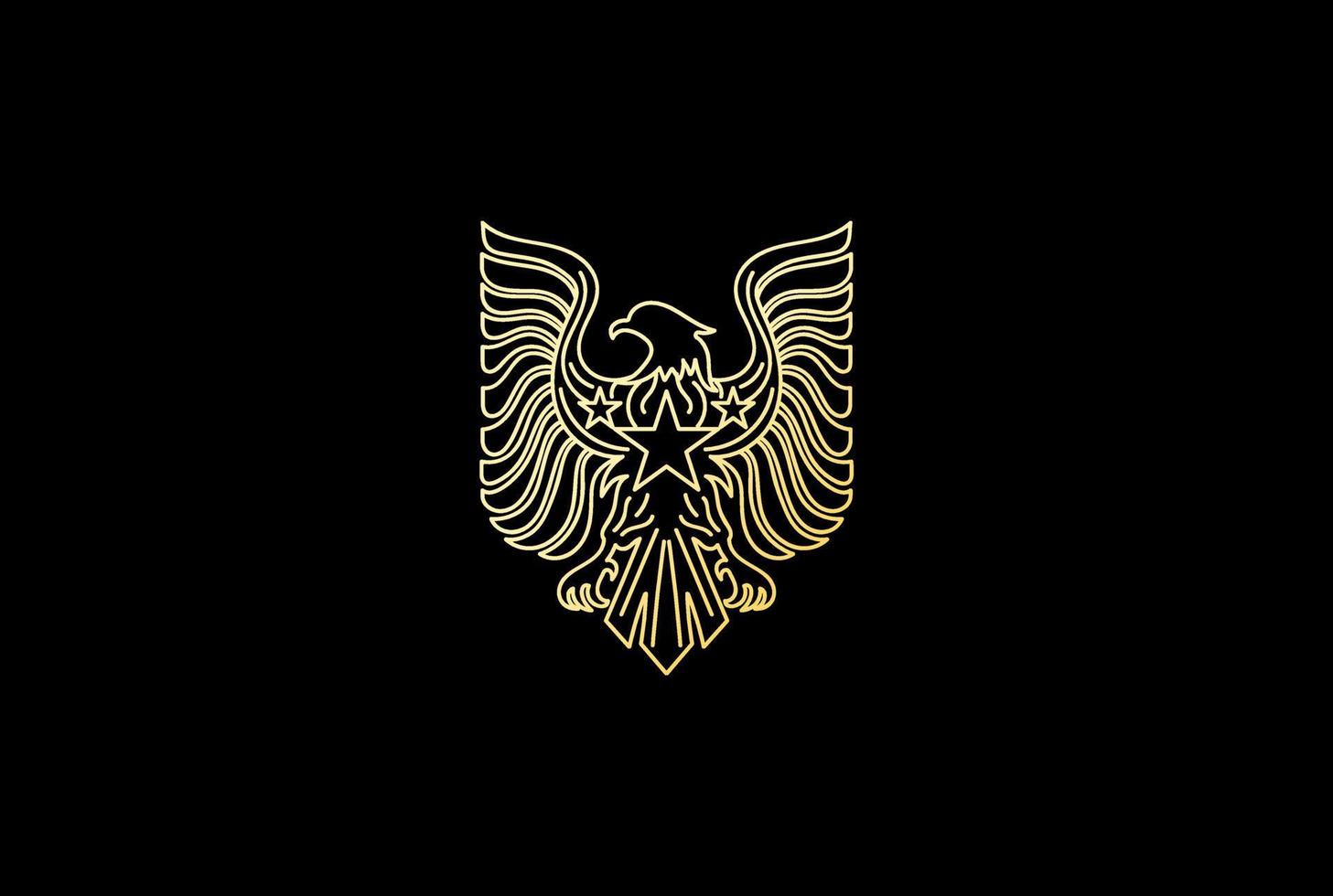 golden american eagle hawk falcon phoenix línea insignia emblema logotipo diseño vector