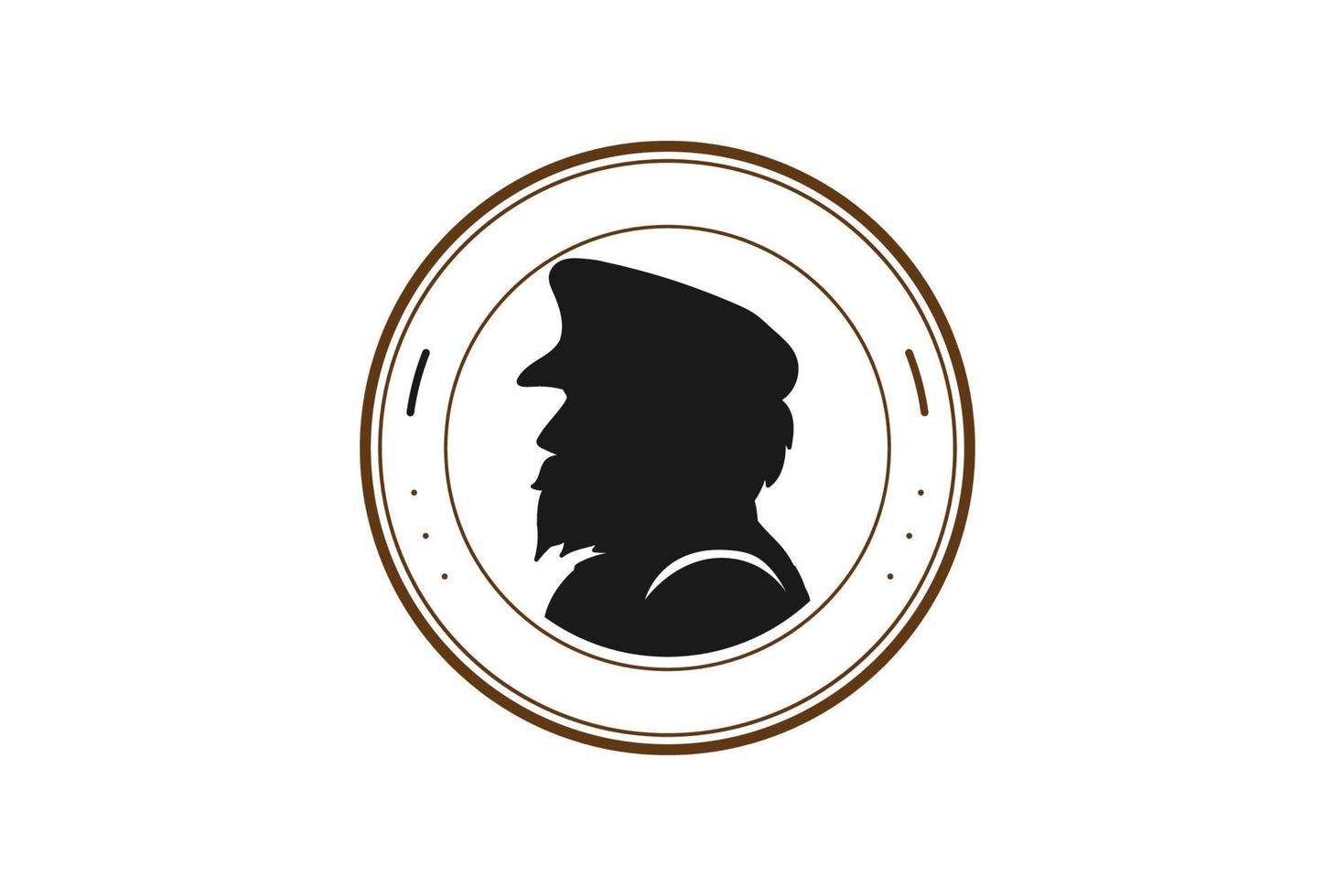 Retro Vintage Old Sailor Captain Silhouette Badge Emblem Label Logo Design Vector