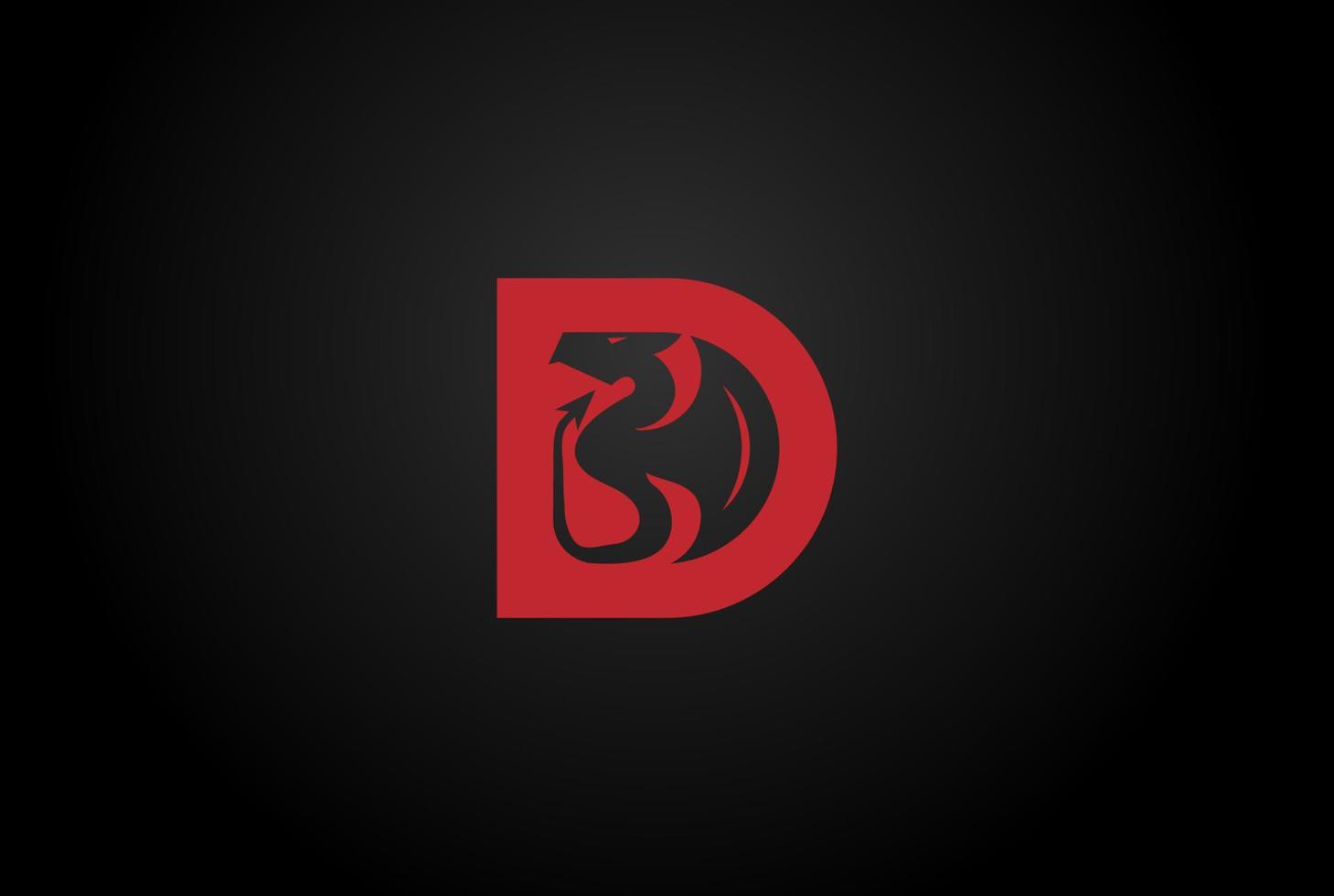 Simple Red Initial Letter D for Dragon Serpent Snake Silhouette Logo Design Vector