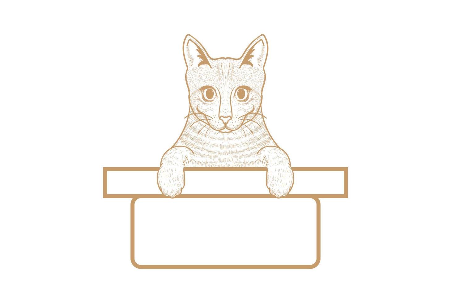 Retro Vintage Hand Drawn Sketch Cat Kitty Head Face Logo Design Vector