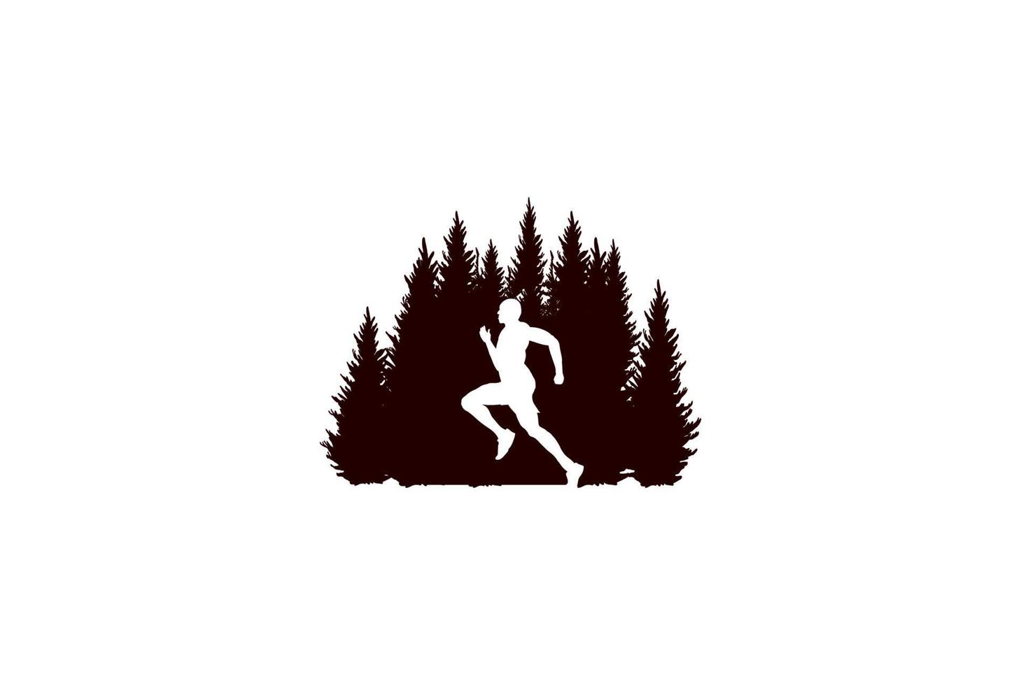 pino cedro hoja perenne conífera alerce cipreses bosque con maratón corriendo hombre masculino para el diseño del logotipo deportivo vector