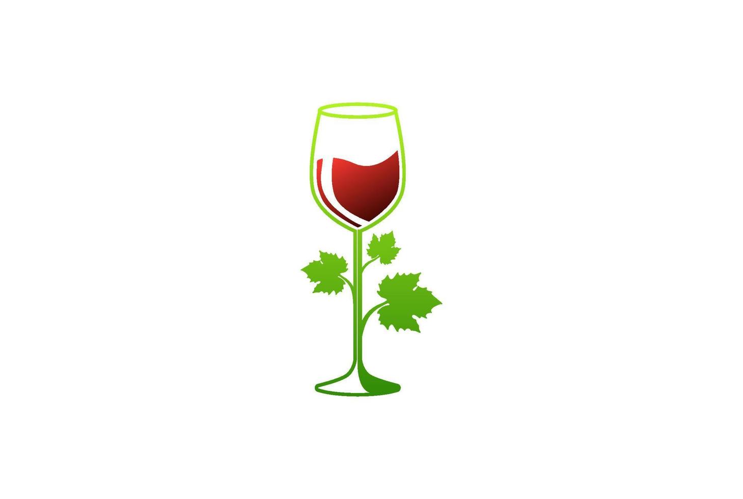 Green Grape Leaf with Wine Whiskey Glass Logo Design Vector