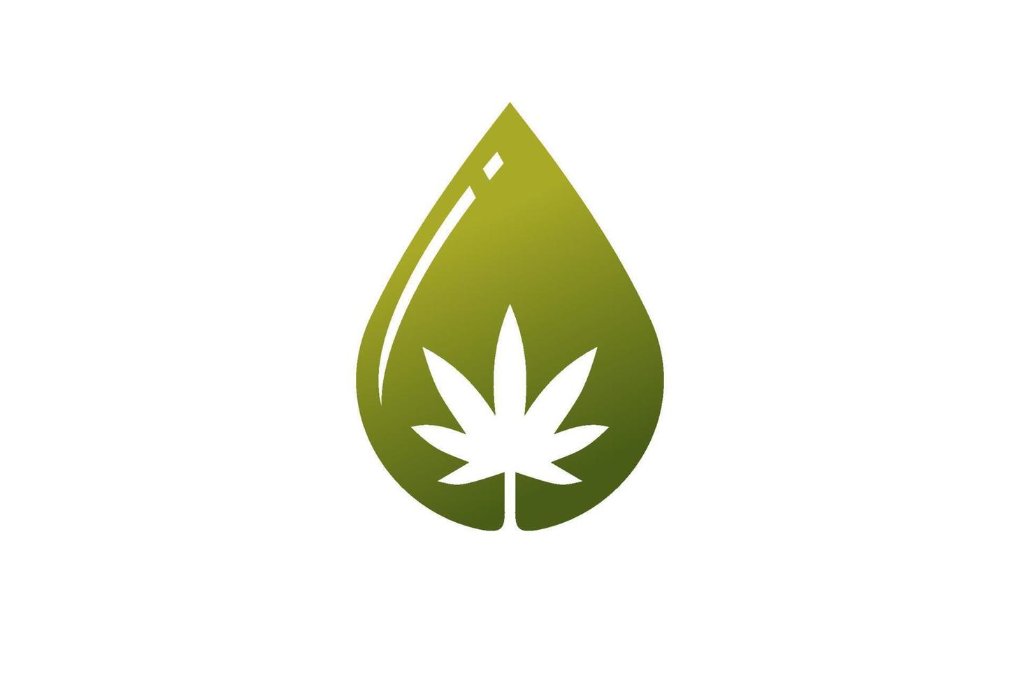 Water Oil Drop with Cannabis Marijuana Ganja Leaf for Hemp CBD Logo Design Vector