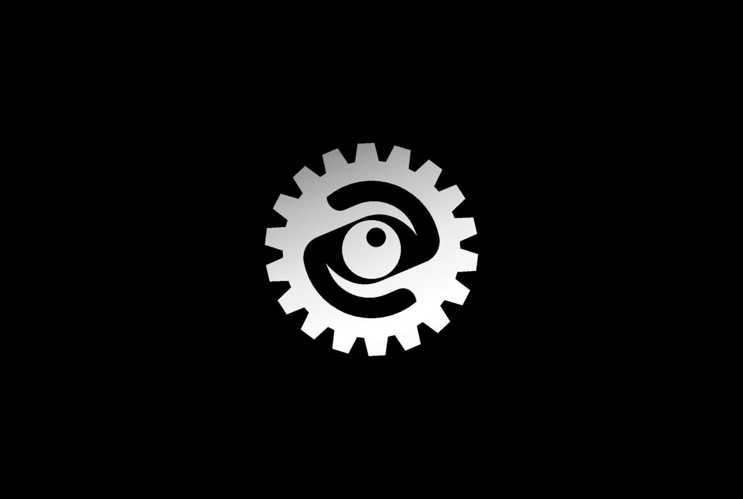 vector de diseño de logotipo de visión de cámara de ojo de cadena de piñón de engranaje automático industrial