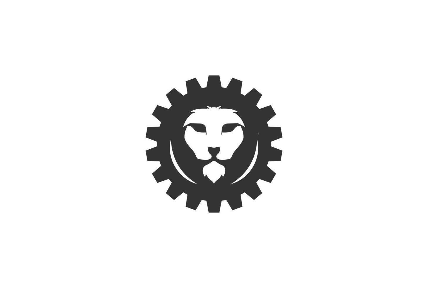 Strong Lion Head Face with Gear Cog Machine for Industrial Logo Design vector