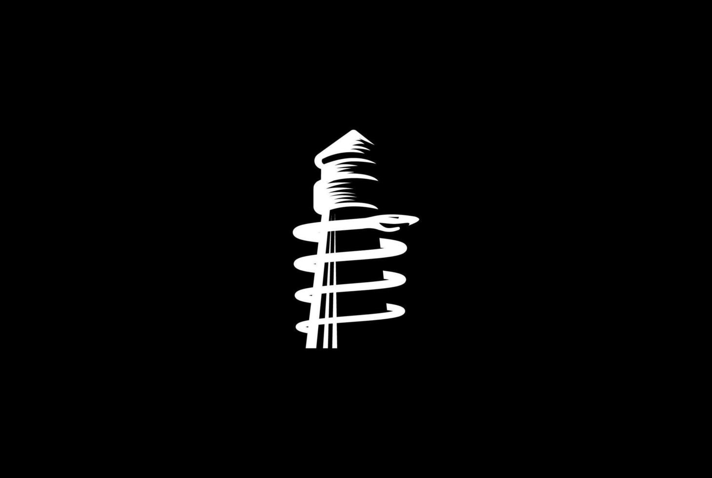 Vintage Lighthouse Beacon with Anaconda Snake Logo Design Vector
