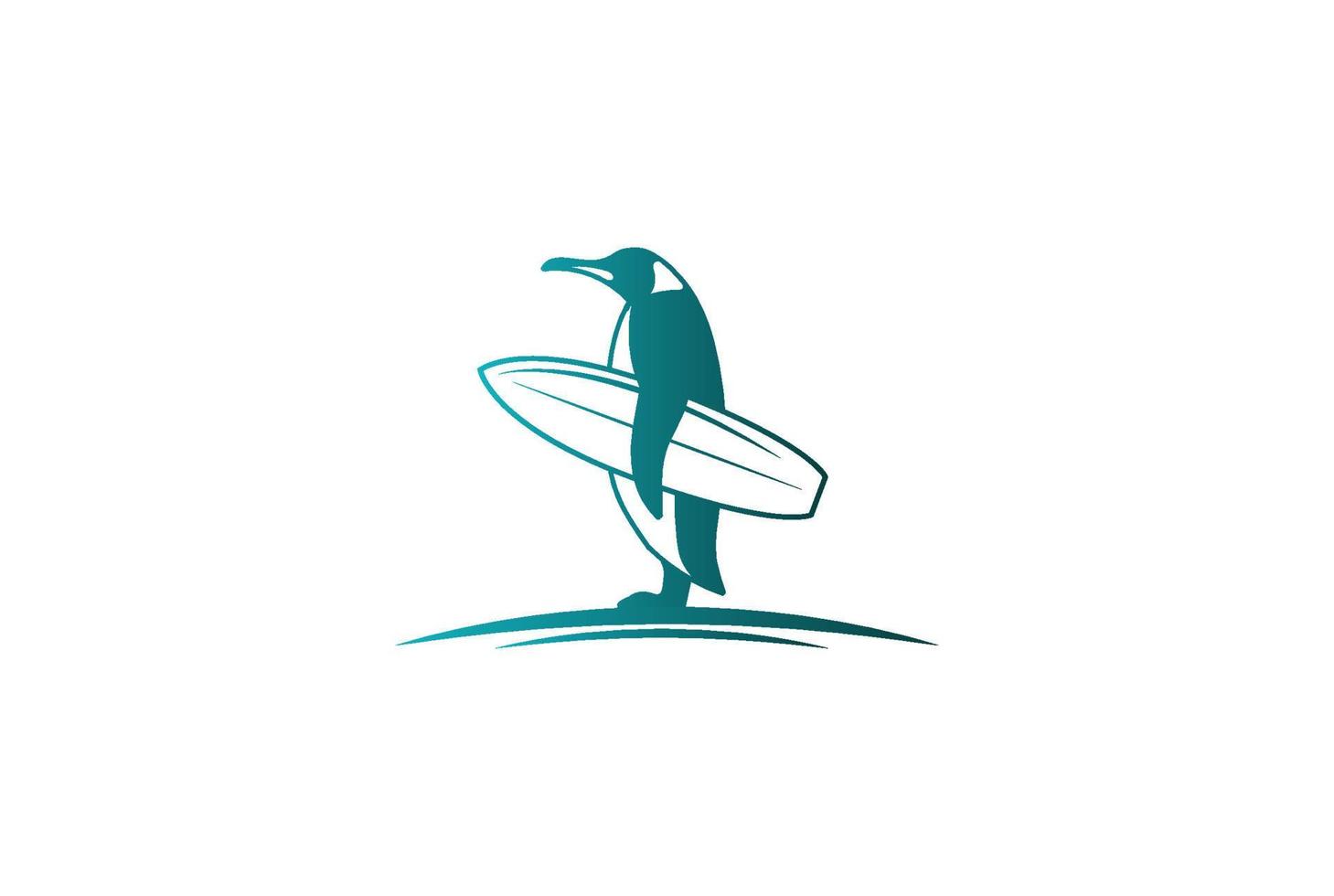 Simple Standing Penguin Mascot Character Cartoon  hold Surf Board for Beach Surf Sport Club Competition Logo Design Vector