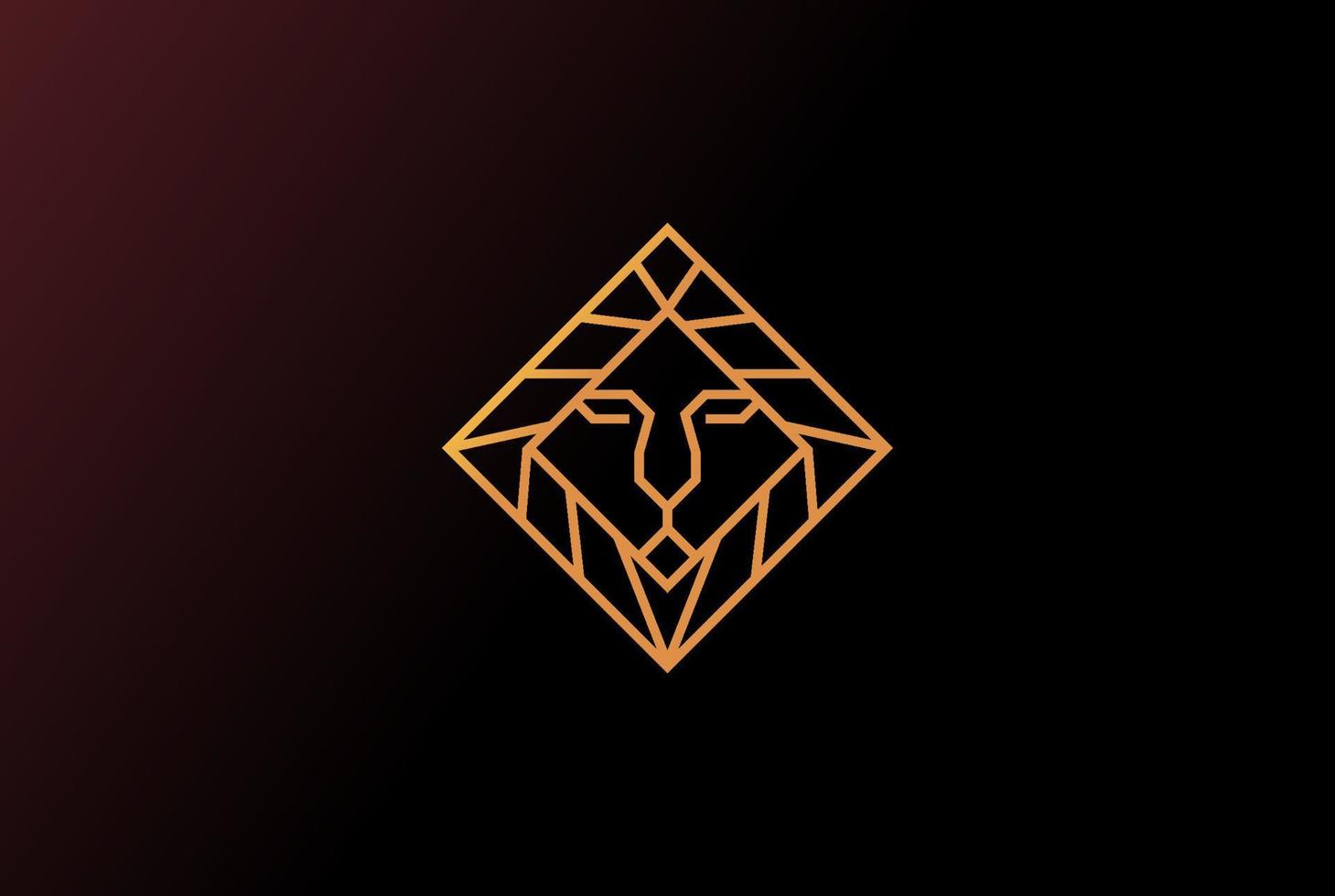 Square Diamond Lion Tiger Head Line Outline Monogram Logo Design Vector