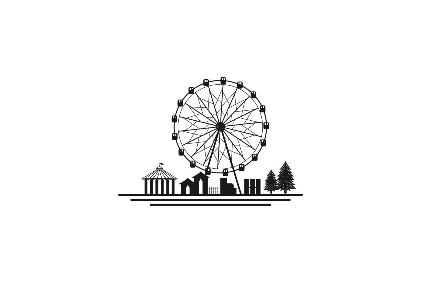 Vintage Retro Ferris Wheel with Fun Circus Park Logo Design Vector