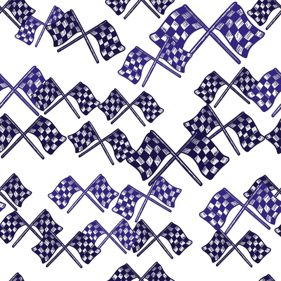 Race flag seamless pattern engraving. Vintage sport background in hand drawn style. vector