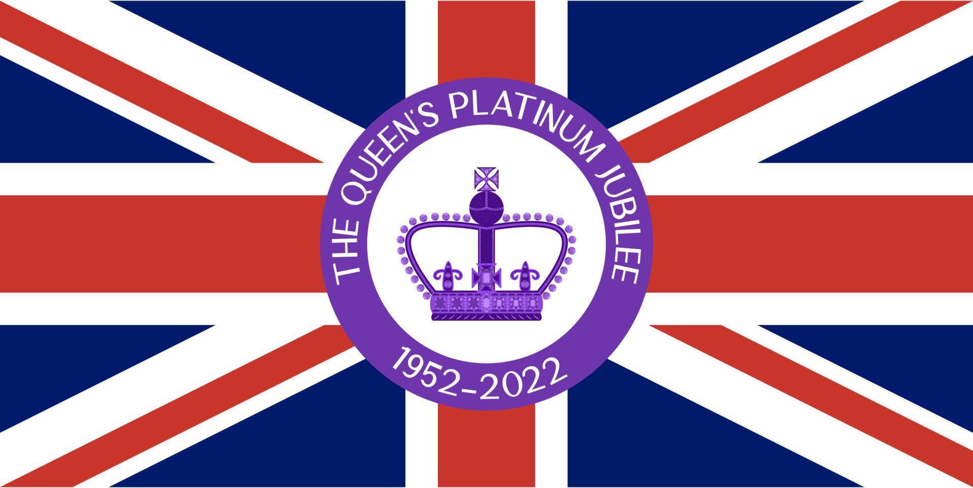 banner para sitio web con el icono del jubileo de platino de las reinas. Celebración del 70 aniversario del trono en Inglaterra. empavesado gráfico vectorial púrpura vector