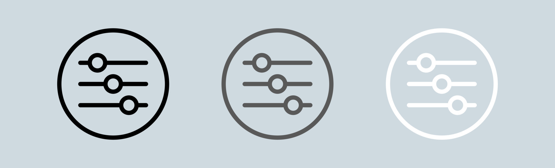 Setting adjustment circle icon set in black and white colors. Setting panel or preference slider