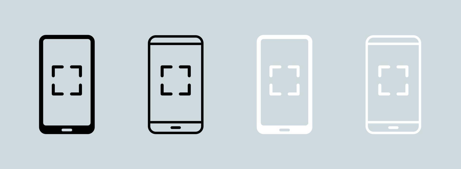 Smartphone or handphone scan icon in black and white colors. Mobile phone vector illustration.