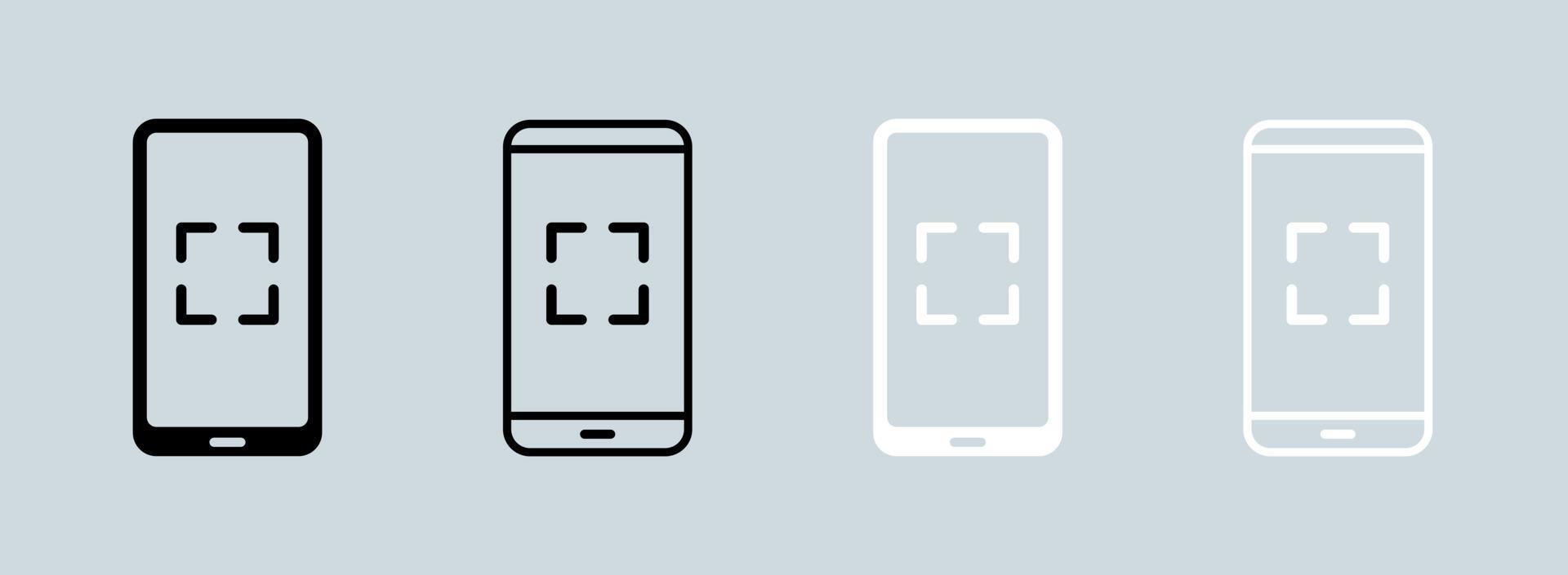 icono de escaneo de teléfono inteligente o teléfono móvil en colores blanco y negro. ilustración vectorial de teléfono móvil. vector