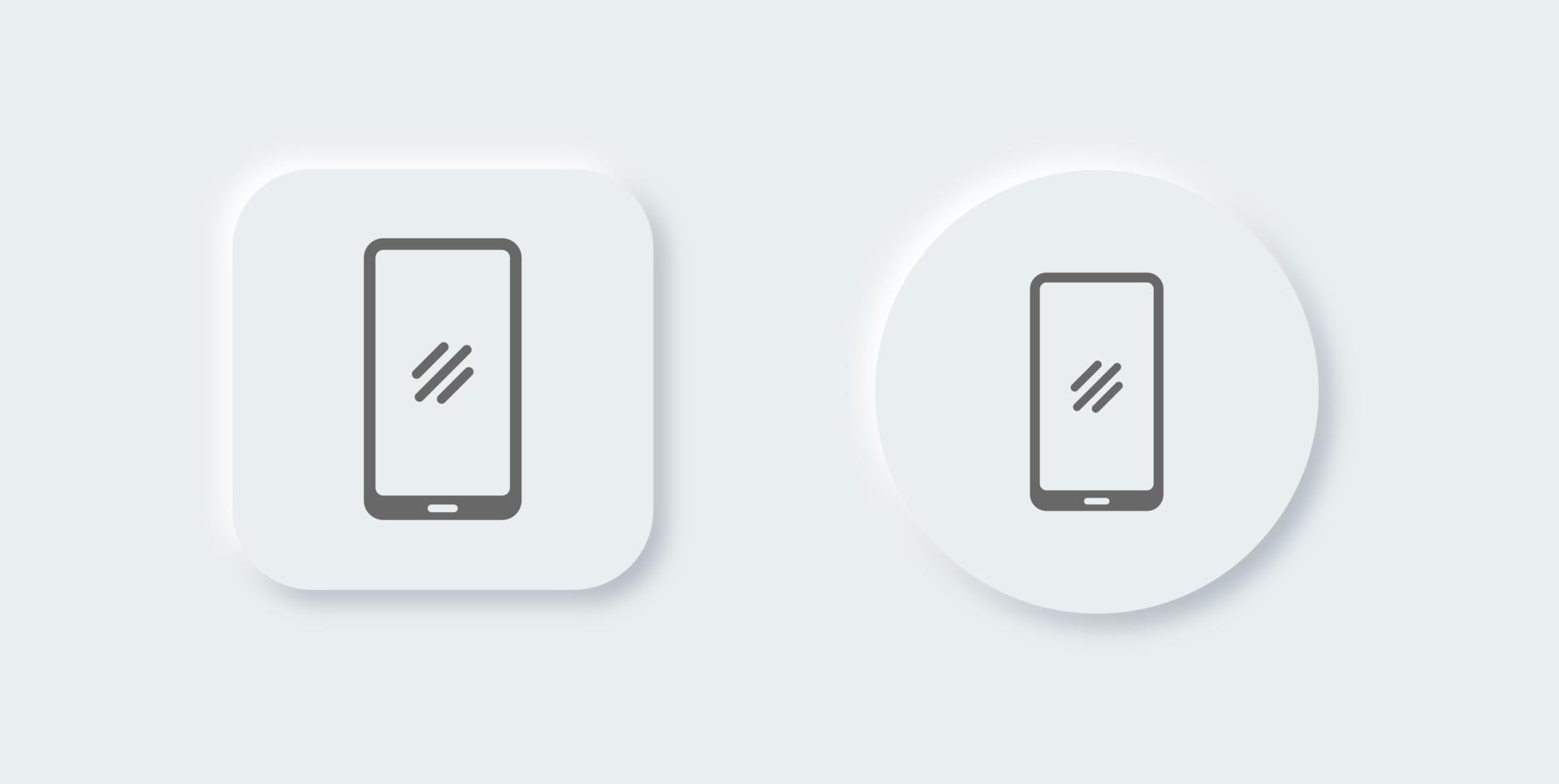 Smartphone or handphone icon in neomorphic design style. Mobile phone vector illustration.