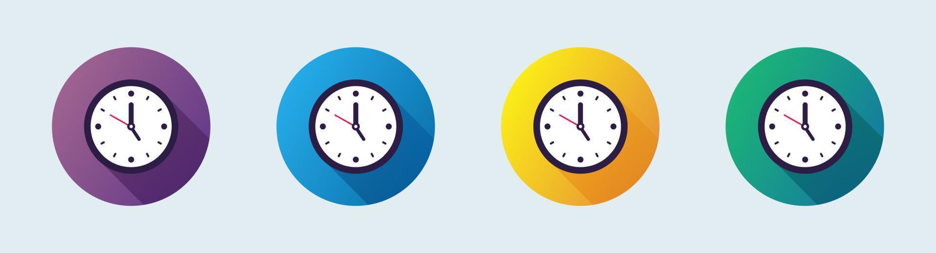 Clock icon set in flat design style. Vector time and clock icon set.