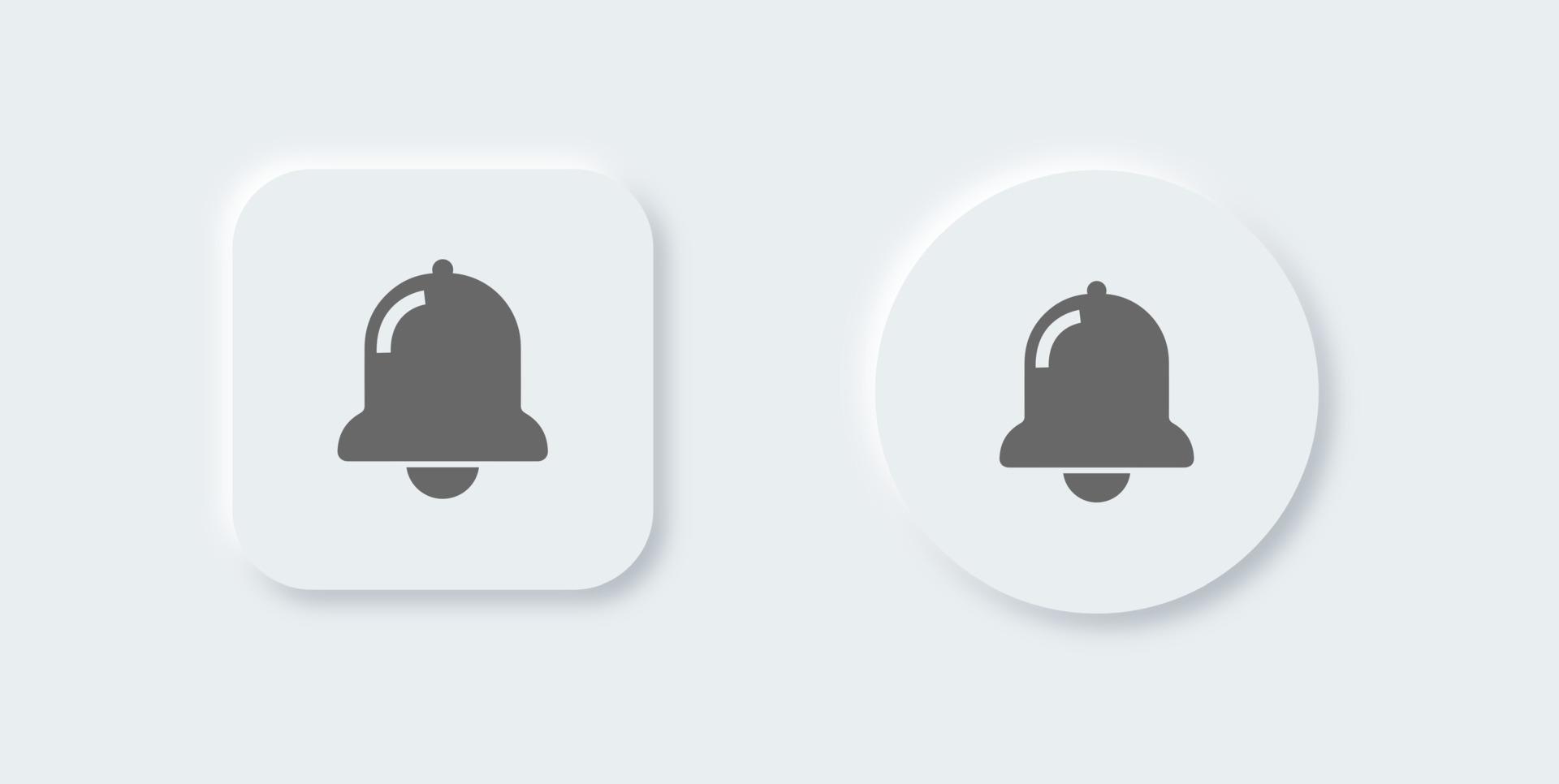 Notification or bell icon set in solid neomorphic design style. Alarm symbol. vector