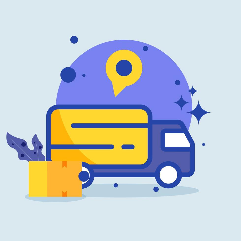 Shipping delivery truck flat illustration for transportation, commerce apps and websites. vector