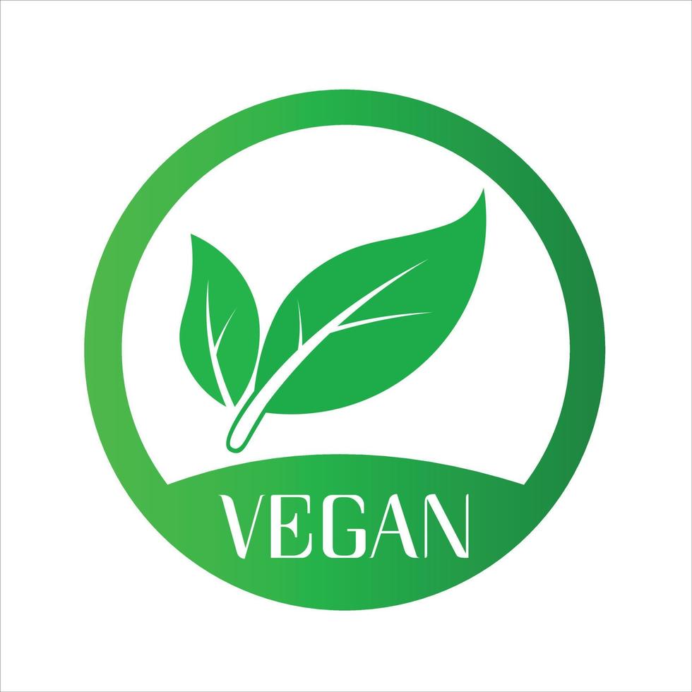 Vegan vector icon. Organic, bio, eco symbol. Vegan, no meat, lactose free, healthy, fresh and nonviolent food. Round green vector illustration with leaves for stickers, labels and logos