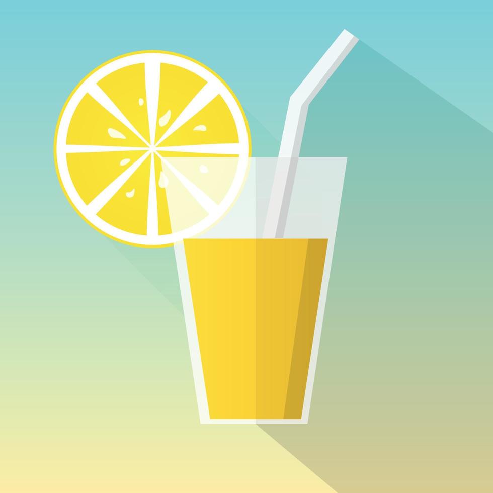 Juice glass icon with lemon slice. Flat design. long shadow. Vector illustration