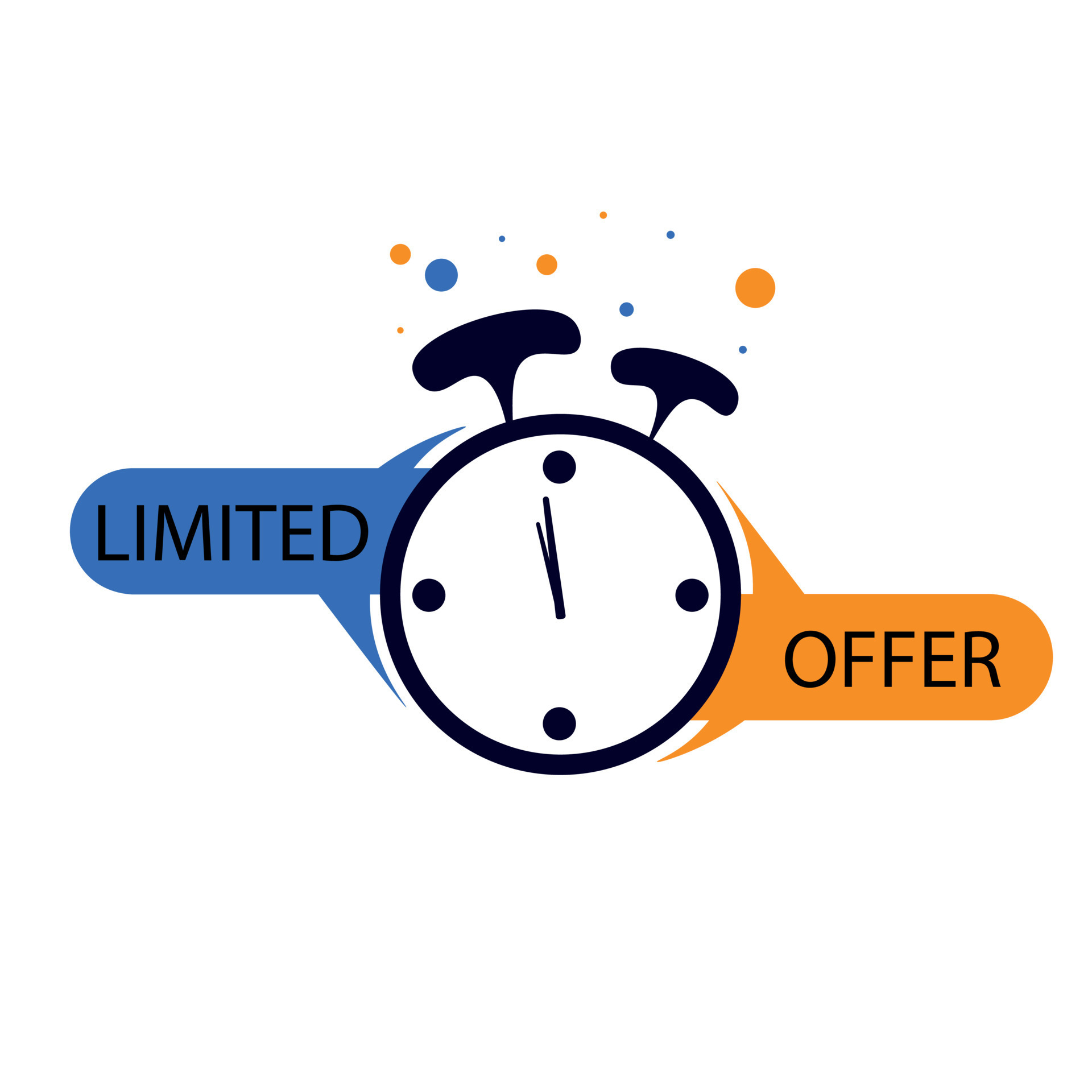 Last minute limited offer with clock for sale promo, button, logo