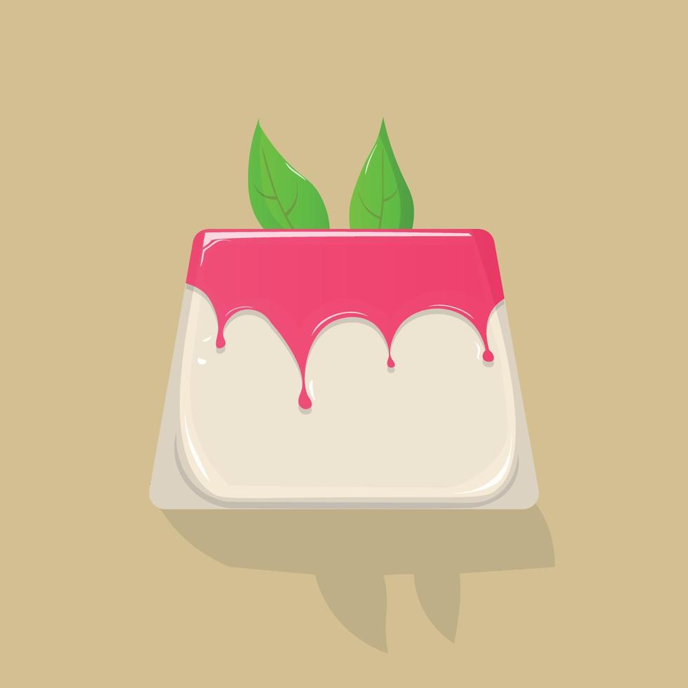 panna cotta con mermelada de fresa y hojas de menta. icono de línea plana de postre italiano. ilustración vectorial vector